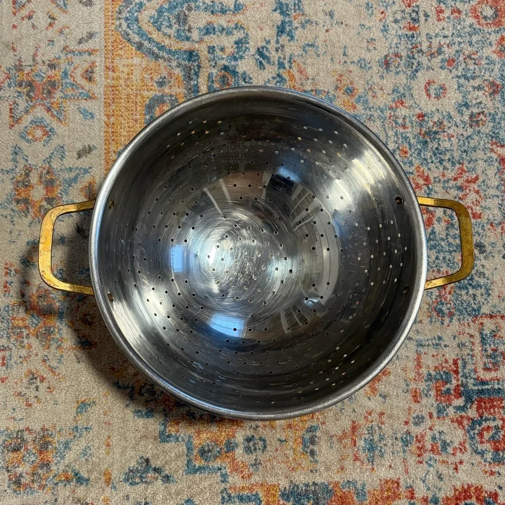 Vintage Stainless Steel Colander with brass handles